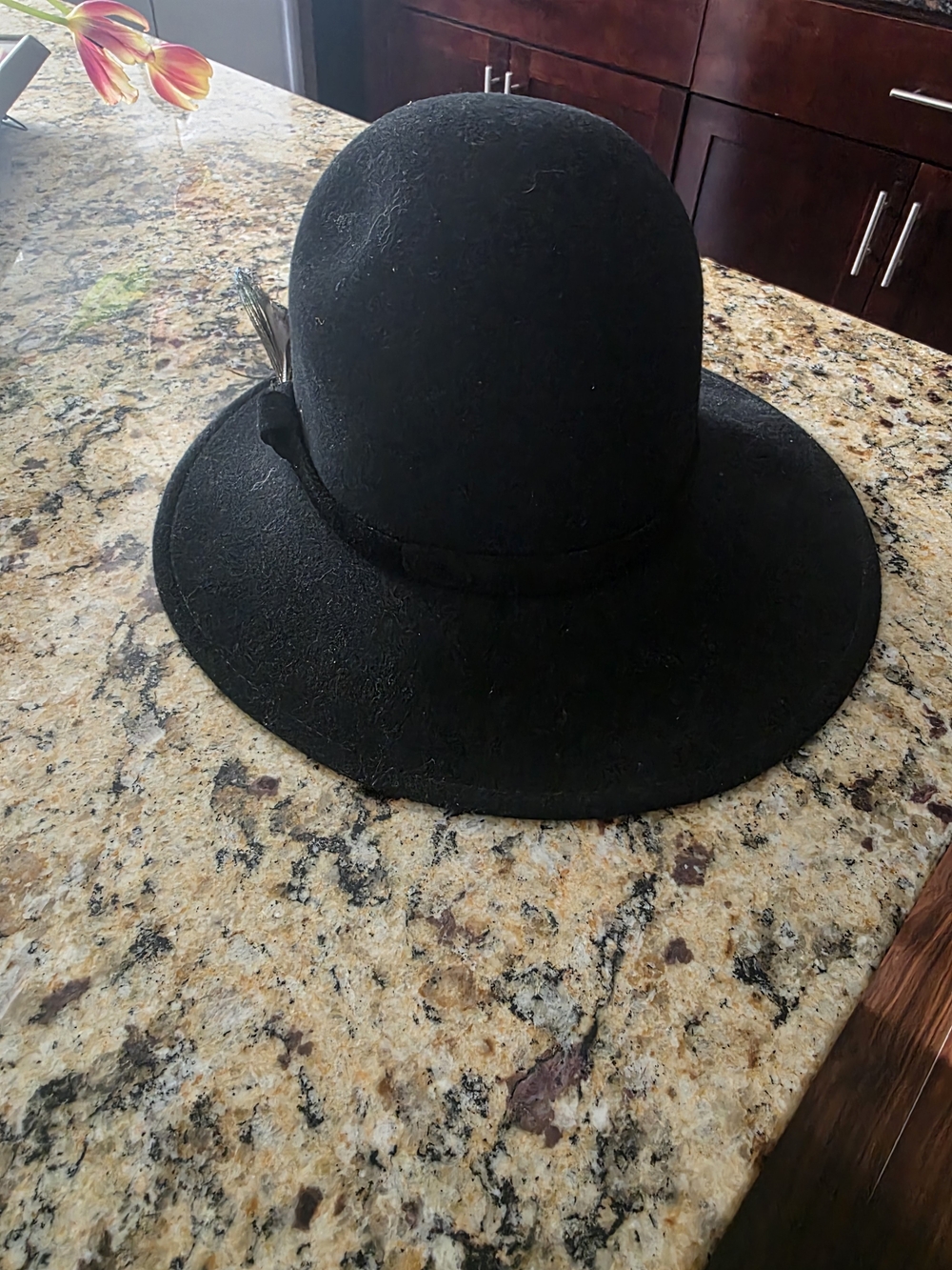 Goorin Bros Black Wide-Brim Wool Felt Hat with Feather Trim